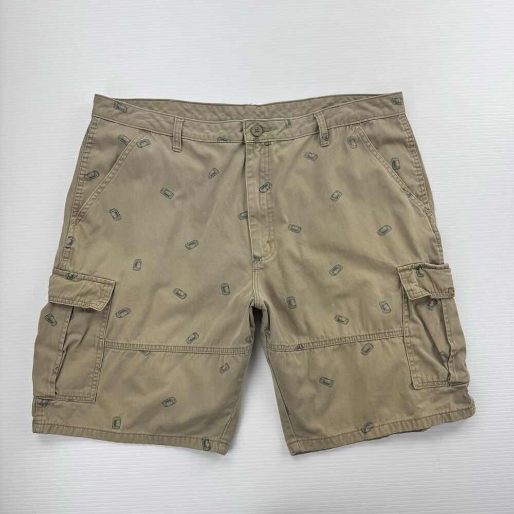 Wrangler Mens 40 Cargo Shorts Khaki Beer Can Print Cotton Casual Outdoor